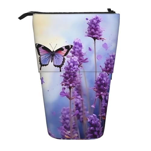 EVANEM Teleskop Federmäppchen Schreibwaren Fall für Büro Schmetterling auf Sonnenblume Stehende Bleistifttasche Pop up Bleistifthalter Stifthalter für Urlaub Stand-up Organizer Retractable Pencil von EVANEM