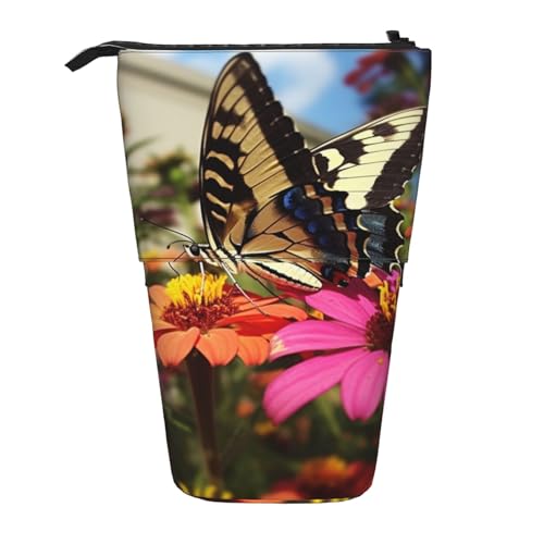 EVANEM Teleskop Federmäppchen Schreibwaren Fall für Büro Schmetterling und Blume Stehende Bleistifttasche Pop up Bleistifthalter Stifthalter für Urlaub Stand-up Organizer Retractable Pencil Pouch, von EVANEM