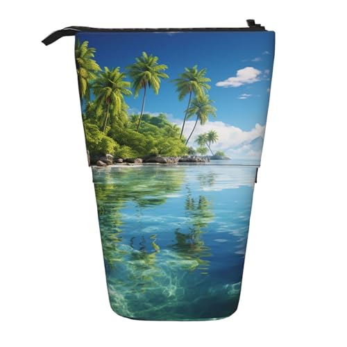 EVANEM Teleskop Federmäppchen Schreibwaren Fall für Büro Schöne Insel im Meer Stehende Bleistifttasche Pop up Bleistifthalter Stifthalter für Urlaub Stand-up Organizer Retractable Pencil Pouch, Schöne von EVANEM