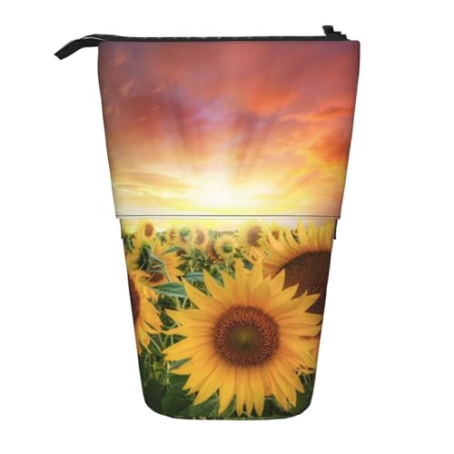 EVANEM Teleskop Federmäppchen Schreibwaren Fall für Büro Sonnenblumen Sonnenuntergang Landschaft Stehende Bleistifttasche Pop up Bleistifthalter Stifthalter für Urlaub Stand-up Organizer Retractable von EVANEM