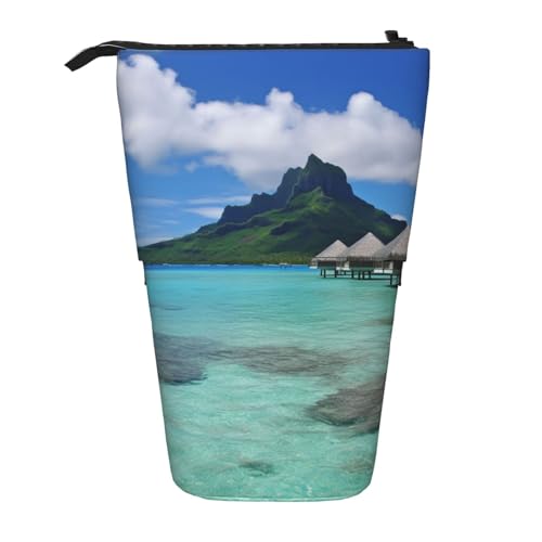 EVANEM Teleskop Federmäppchen Schreibwaren Fall für Büro Sonnenblumen Stehende Bleistifttasche Pop up Bleistifthalter Stifthalter für Urlaub Stand-up Organizer Retractable Pencil Pouch, Tahiti Beach1, von EVANEM