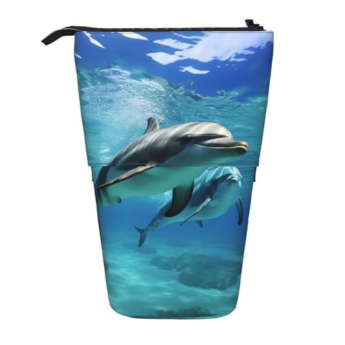 EVANEM Teleskop Federmäppchen Schreibwaren Fall für Büro Sushi Stehende Bleistifttasche Pop up Bleistifthalter Stifthalter für Urlaub Stand-up Organizer Retractable Pencil Pouch, Marine Delphin, von EVANEM