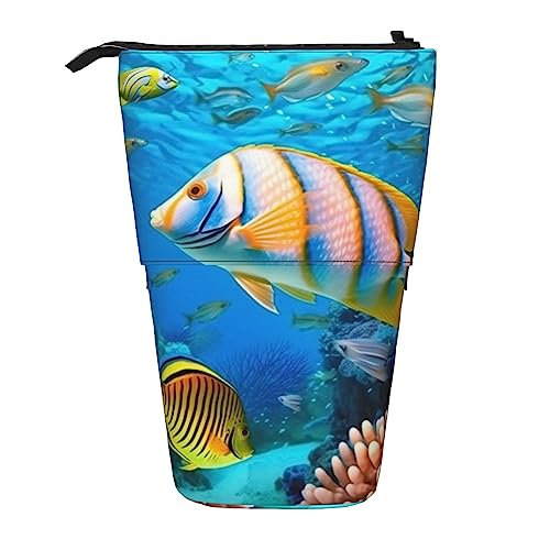 EVANEM Teleskop Federmäppchen Schreibwaren Fall für Büro Türkis Marmor Stehende Bleistifttasche Pop up Bleistifthalter Stifthalter für Urlaub Stand-up Organizer Retractable Pencil Pouch, Tropische von EVANEM