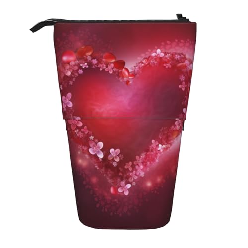 EVANEM Teleskop Federmäppchen Schreibwaren Fall für Büro Xmas Weihnachtsmann Stehen Bleistift Tasche Pop up Bleistift Halter Stifthalter für Urlaub Stand-up Organizer Retractable Pencil Pouch, Herz von EVANEM