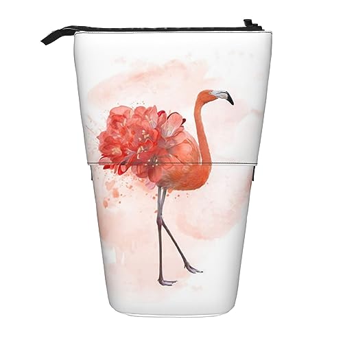 EVANEM Tropische Pflanzen Gedruckt Federmäppchen Stehender Stifthalter Teleskop-Bleistiftbeutel Oxford Tuch Pop Up Make-up Tasche für Büro Mitte, Aquarell Flamingo, Einheitsgröße, Taschen-Organizer von EVANEM