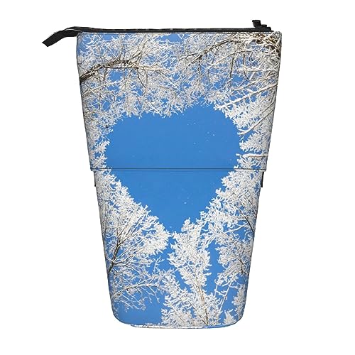 EVANEM Winter White Forest Printed Pencil Case Standing Pen Holder Telescopic Pencil Pouch Oxford Cloth Pop Up Makeup Bag for Office Middle, Blue Sky Winterbaum, Einheitsgröße, Taschen-Organizer von EVANEM