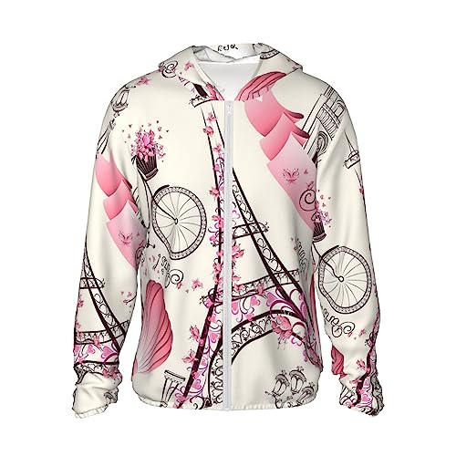Paris Eiffelturm Fahrrad Bedruckt Sonnenschutz Hoodie Sonnenschutz Kleidung Leichte Jacken Hemd Langarm, Schwarz , XXL von EVANEM