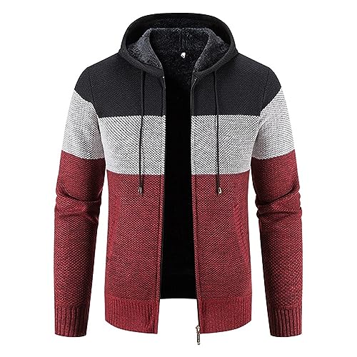 Polover Herren Herren-Winterjacke Mit Plüsch Und Dicker Strickjacke Mit Kapuze Zum Tragen Von Pullovern, Trendig, Kariert, Verdickter Mantel, Außenstrick, Großer Kontrast, Schmale Passform, Solid von EVANEM