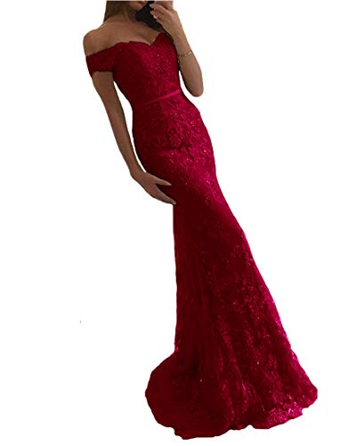 EVANKOU Damen 2019 Elegant Off Shoulder Abendkleid Spitzen Hochzeitskleid Meerjungfrau Ballkleid lang Burgundy Große Größen 48 EVANKOU Damen 2019 Elegant Off Shoulder Abendkleid Spitzen Hochzeitskleid Meerjungfrau Ballkleid lang Burgundy Große Größen 48 von EVANKOU