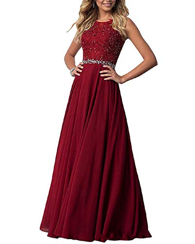 EVANKOU Damen Chiffon Spitze Abendkleider Elegant Brautkleid Lang Festkleid Ballkleid P29 Burgund Größe 32 von EVANKOU