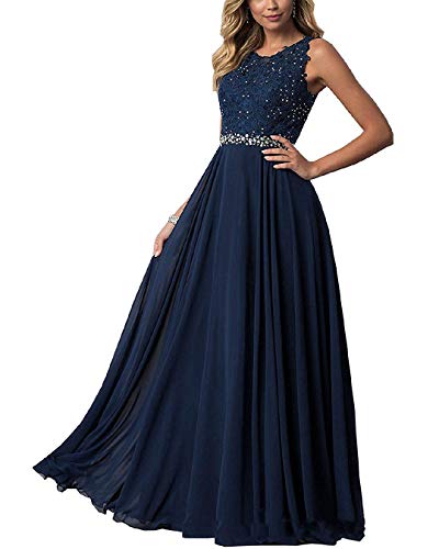 EVANKOU Damen Chiffon Spitze Abendkleider Elegant Brautkleid Lang Festkleid Ballkleid P29 Marineblau Größe 32 von EVANKOU