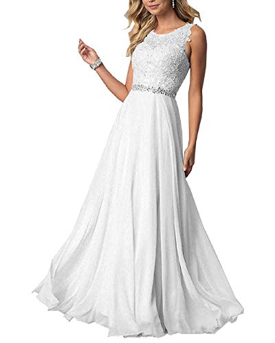 EVANKOU Damen Chiffon Spitze Abendkleider Elegant Brautkleid Lang Festkleid Ballkleid P29 Weiß Große Größen 58 von EVANKOU