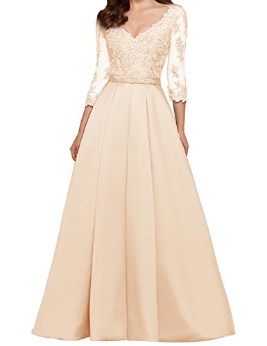 EVANKOU Damen Elegant Lang A-Linie Spitze Abendkleider Ballkleid mit 3/4 Ärmeln Champagner Größe 42 von EVANKOU