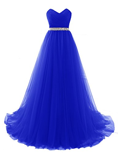 EVANKOU Damen Lang Tüll Abendkleider Elegant Ballkleid Prinzessin Königsblau Größe 36 von EVANKOU