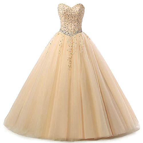 EVANKOU Damen Liebsten Lang Tüll Formellen Abendkleid Ballkleid Festkleider P25 Champagne Größe 38 von EVANKOU