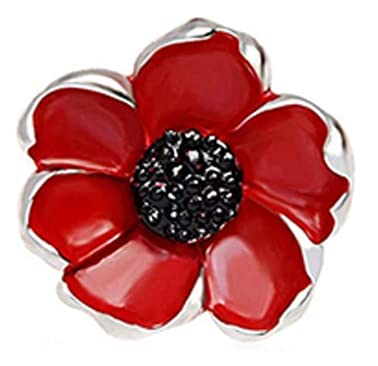 EVBEA Brosche Vintage Mohnblume Damens Rote Ansteckblume Pin Silberner Rand von EVBEA
