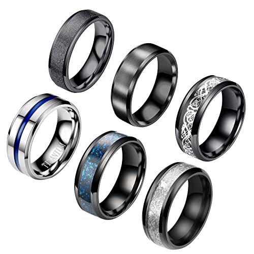EVBEA Ring 6 Pcs Ringe Herren Edelstahl Vintage Gothic Punk Dragon Wikinger Breit Fidget Rings Set Silber Schwarz Paar Schmuck für Männer Frauen Damen (67, 21.4) von EVBEA