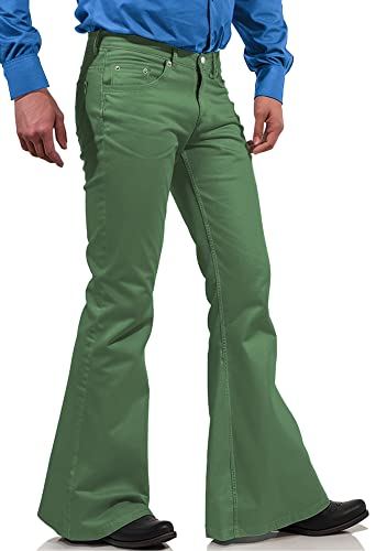 70er Jahre Disco-Hose für Herren, Glöckchenhose, Jeans, 60er-, 70er-Jahre-Blockenhose, Vintage-Denim-Hose für Herren, Grün , 5X-Large von EVEDESIGN