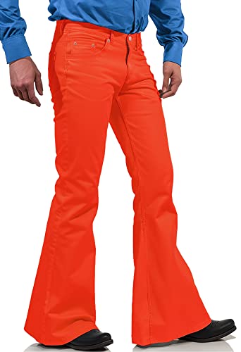 70er Jahre Disco Hose für Herren, Herren Bell Bottom Jeans Hose, 60er 70er Jahre Glockenhose Vintage Denim Hose Jeans für Herren, Orange/Abendrot im Zickzackmuster (Sunset Chevron), Mittel von EVEDESIGN