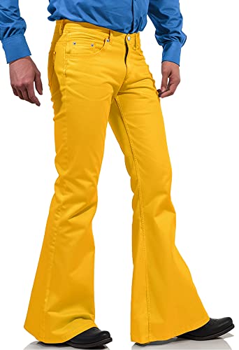 70er Jahre Disco Hose für Herren, Herren Bell Bottom Jeans Hose, 60er 70er Jahre Glockenhose Vintage Denim Hose Jeans für Herren, gelb, Groß von EVEDESIGN