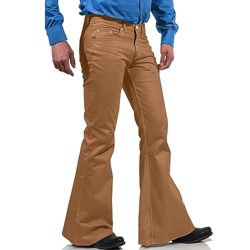 EVEDESIGN 70er-Jahre-Disco-Hose für Herren, Glöckchenhose, 60er-/70er-Jahre-Blockenhose, Vintage-Denim-Hose für Herren, Braun 1, 3XL von EVEDESIGN