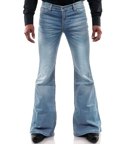 EVEDESIGN 70er-Jahre-Outfits mit Glockenunterteil für Herren, ausgestellte Jeans mit Glockenunterteil, Blau0, Mittel von EVEDESIGN