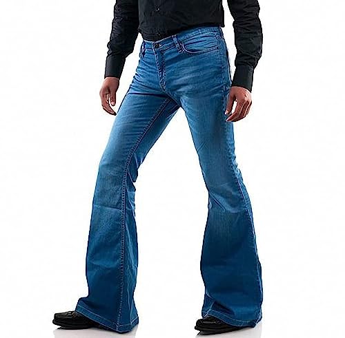 Herren Vintage Bell Bottom Jeans 60er 70er Jahre Outfits für Herren, Herren Bell Bottoms Disco Pants Flared Jeans Bule, Blau5, Mittel von EVEDESIGN