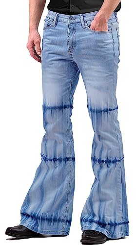 Herren Vintage Bell Bottom Jeans 60er 70er Jahre Outfits für Herren, Herren Bell Bottoms Disco Pants Flared Jeans Bule, Blau8, Groß von EVEDESIGN