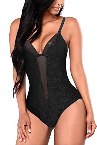 EVELIFE Body Damen Sexy Dessous Bodysuit Spitze Unterwäsche EIN Stück Teddy Babydoll Lingerie Reizwäsche(Schwarz M) von EVELIFE