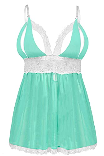 EVELIFE Damen Übergröße Dessous Set Spitze Sexy Chemise Nachtwäsche Babydoll Kleid mit G-String(Grün 4XL) von EVELIFE