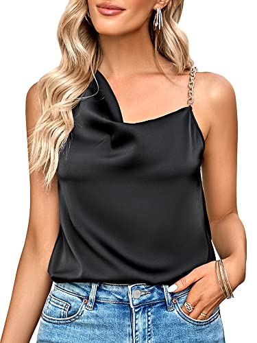 EVELIFE Damen V-Ausschnitt Weste Tops Sommer Tank Shirt Basic Ärmellos Satin Camisole, Schwarz , M von EVELIFE