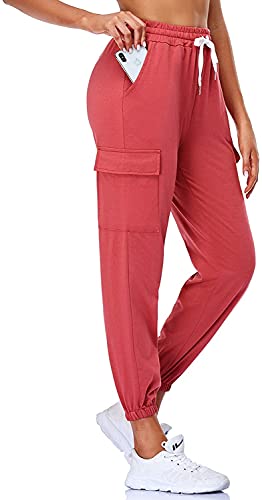 EVELIFE Jogginghose Damen High Waist Sportshose Leggings Mit Taschen Freizeithose Sports Pants Trainingshose Für Yoga Fitness Running(Rot XL) von EVELIFE