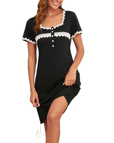 EVELIFE Nachthemd für Damen, sexy, kurzärmlig, Nachthemd, Mutterschaft, Schwarz , 48 EVELIFE Nachthemd für Damen, sexy, kurzärmlig, Nachthemd, Mutterschaft, Schwarz , 48 von EVELIFE