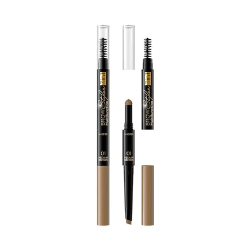 Eveline Cosmetics Brow Styler 3-in-1 Augenbrauenstift mit Schwamm und Bürste - Nr. 01 Mittelbraun | Kompaktes 3-Schritte-Augenbrauen-Styling-Set von EVELINE COSMETICS
