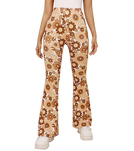 70er Jahre Schlaghose Für Damen – Boho 60er Hose Hippie Blumen High Waist Outfit Disco Kostüm Yogahose Leggings(Sandy, M, 10501w) von EVELUST