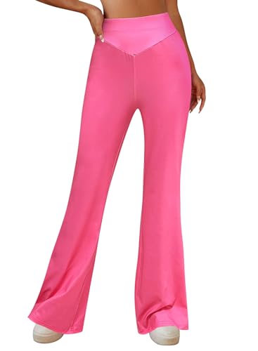 EVELUST 70er Jahre Schlaghose Für Damen – Boho 60er Hose Hippie Blumen High Waist Outfit Disco Kostüm Yogahose Leggings(BabiePink, M, 10501w) von EVELUST