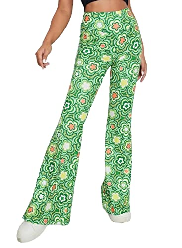 EVELUST 70er Jahre Schlaghose für Damen – St. Patrick's Day Rave Festival Outfit Hohe Taille Bell Bottom Disco Kostüm Hose(Green, L, 1050w) von EVELUST