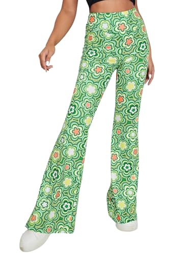 EVELUST 70er Jahre Schlaghose für Damen – St. Patrick's Day Rave Festival Outfit Hohe Taille Bell Bottom Disco Kostüm Hose(Green, XS, 1050w) von EVELUST