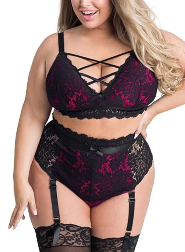 EVELUST Dessous in Übergröße für Frauen – Sexy Luxus überkreuzter BH Spitze Cup Klassische Unterwäsche hohe Taille Straps-Set, Schwarze Rose, XXX-Large EVELUST Dessous in Übergröße für Frauen – Sexy Luxus überkreuzter BH Spitze Cup Klassische Unterwäsche hohe Taille Straps-Set, Schwarze Rose, XXX-Large von EVELUST