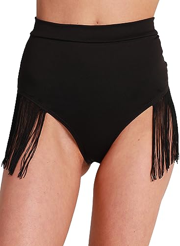 EVELUST Festival Fringe Shorts für Damen - Rave Sexy Schwarze Quaste Saum Elastische High Waisted String Booty Dance Bottoms(Black, L, 1322w) von EVELUST