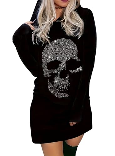 EVELUST Gothic Kleidung Damen Punk Kostüm - Totenkopf Sweatshirt Gruselig Skelett Hexenkostüm Top Hoodie Langarm Y2k Oberteil(Black,4XL,1156w) von EVELUST