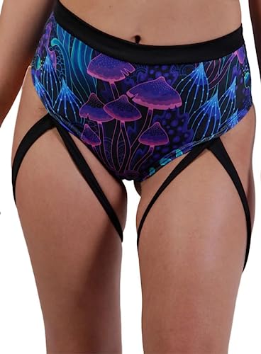 EVELUST Rave Booty Shorts für Damen – Hoch Taillierte Badeshorts Scrunch Sporthose Kurze Leggings Gothic Festival Outfits(Mushroom, L, 1321w) von EVELUST