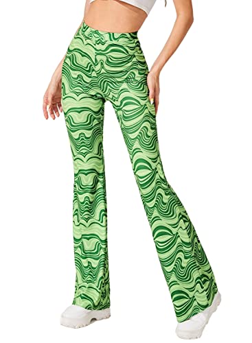 EVELUST Festival Flare Hosen für Damen - St.Patrick's Day Outfits 70er Flair Leggings Disco Rave Hohe Taille Bell Bottom Hosen(Green, XS, 1040w) von EVELUST