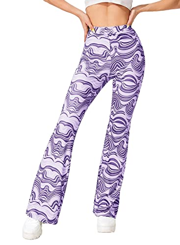 EVELUST Festival Flare Hosen für Damen - St.Patrick's Day Outfits 70er Flair Leggings Disco Rave Hohe Taille Bell Bottom Hosen(Purple, M, 1040w) von EVELUST