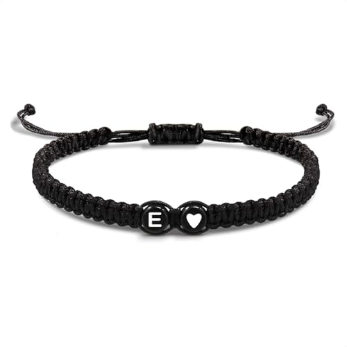 EVEMATE Armband mit Buchstabe und Herz für Freunde und Paare - Initiale A-Z Name - Geflochtenes Freundschaftsarmband für Frauen, Männer und Kinder (E) von EVEMATE