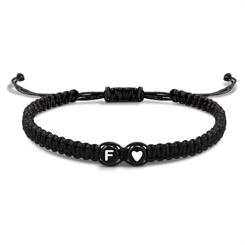 EVEMATE Armband mit Buchstabe und Herz für Freunde und Paare - Initiale A-Z Name - Geflochtenes Freundschaftsarmband für Frauen, Männer und Kinder (F) von EVEMATE