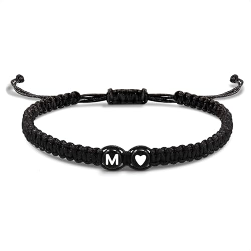 EVEMATE Armband mit Buchstabe und Herz für Freunde und Paare - Initiale A-Z Name - Geflochtenes Freundschaftsarmband für Frauen, Männer und Kinder (M) von EVEMATE