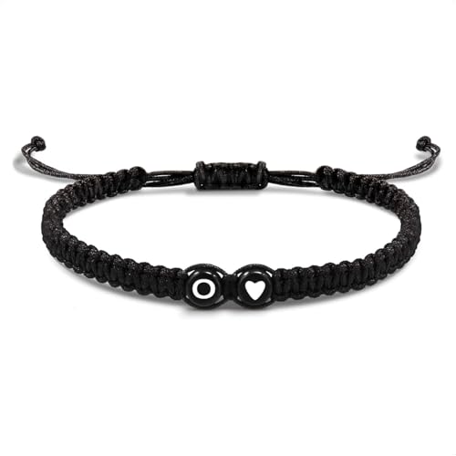 EVEMATE Armband mit Buchstabe und Herz für Freunde und Paare - Initiale A-Z Name - Geflochtenes Freundschaftsarmband für Frauen, Männer und Kinder (O) von EVEMATE