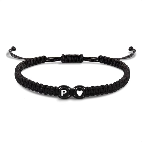 EVEMATE Armband mit Buchstabe und Herz für Freunde und Paare - Initiale A-Z Name - Geflochtenes Freundschaftsarmband für Frauen, Männer und Kinder (P) von EVEMATE
