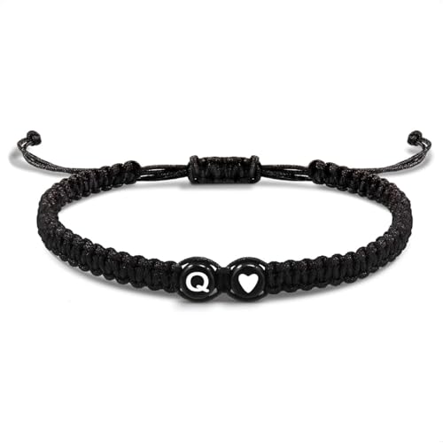 EVEMATE Armband mit Buchstabe und Herz für Freunde und Paare - Initiale A-Z Name - Geflochtenes Freundschaftsarmband für Frauen, Männer und Kinder (Q) von EVEMATE